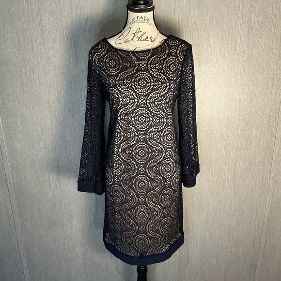 Emma & Michele Navy Lace Long Sleeve Dress Size Medium - Picture 12 of 12